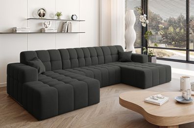 Ecksofa Nimes in U-Form, stoff Portland Schwarz