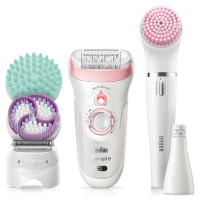 Braun Silk-épil 9 9-985 Beauty-Set, Epilierer Set weiss/rosa