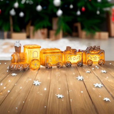 LED Lebkuchen Weihnachts Zug - 4-teilig - Deko Aufsteller warm weiß Batterie