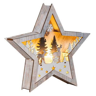 LED Weihnachts Stern Aufsteller 25cm - Rentier - Advent Tisch Holz Deko Batterie