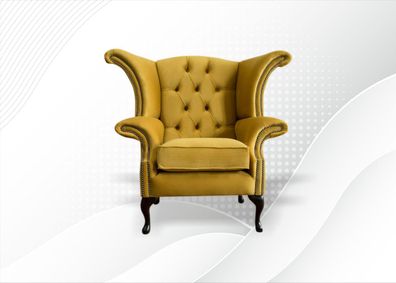 Chesterfield Sessel Textil Gelber Stoff Ohrensessel Möbel Wohnzimmer Neu Luxus