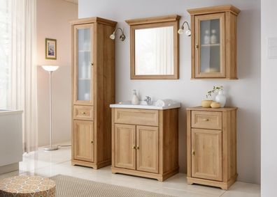 Design Badezimmer Möbel Bad 5 tlg Set Garnitur Schrank Waschbecken Landhaus Stil