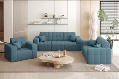 Couchgarnitur NIMES - Sofagarnitur 3-2-1, reite Farbpalette, toff Portland Blau