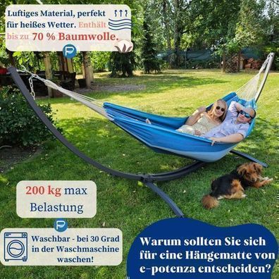 Potenza Hängematte mit Verzinkter Tytan Gestell für 2 Personen, Baumwolle XXL 220x160