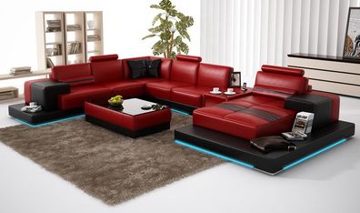 Ledersofa Couch Wohnlandschaft Ecksofa Eck Garnitur Design Modern Sofa L6004