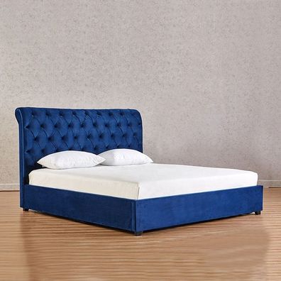 Blaue Schlafzimmer Betten Polster Bett Chesterfield Textil Stoff Neu jvmoebel ®