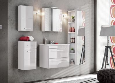 Design Badezimmer Möbel Bad 5 tlg. Set Garnitur Schrank Waschbecken Beleuchtung