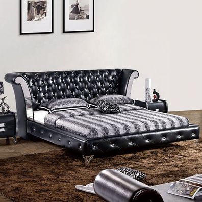 Edelstahl Luxus Chesterfield Leder Bett Doppel Polster Designer Betten Hotel