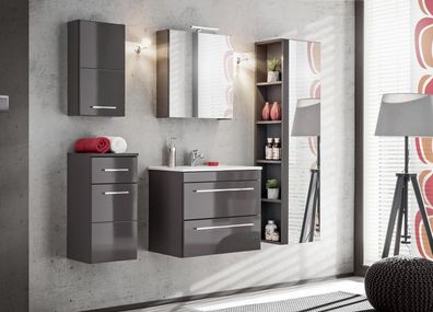 Design Badezimmer Möbel Bad Set Garnitur Schrank Waschbecken Beleuchtung 5 tlg