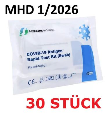 30x Corona Schnelltest Covid-19 Antigen Nasen Test Omikron BfArM CE Safecare 1/2026