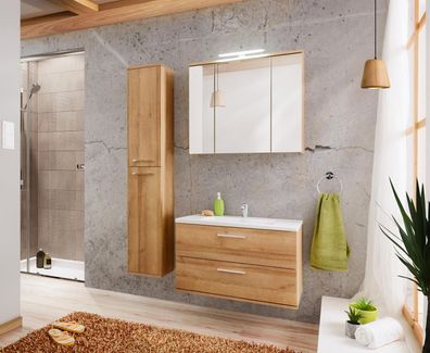 Design Badezimmer Möbel Bad Set Garnitur Schrank Waschbecken Beleuchtung 3 tlg