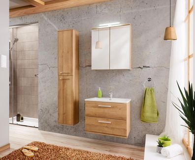 Design Badezimmer Möbel Bad 3 tlg. Set Garnitur Schrank Waschbecken Beleuchtung