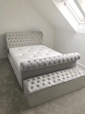 Englisches Designer Schlafzimmer Polster Betten Doppel Bett Hotel Chesterfield