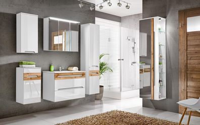 Design Badezimmer Möbel Bad 6 tlg. Set Garnitur Schrank Waschbecken Beleuchtung