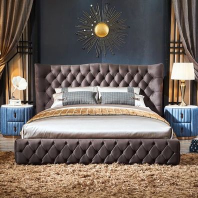 Chesterfield Bett Schlafzimmer Betten Textil 180x200cm Samt Big Hotel Betten Neu