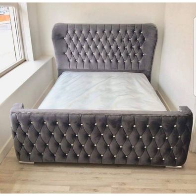 Chesterfield Design Bett Textil Leder Samt Polster Hotel Betten Schlafzimmer