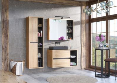 Design Badezimmer Möbel Bad 3 tlg. Set Garnitur Schrank Waschbecken Beleuchtung