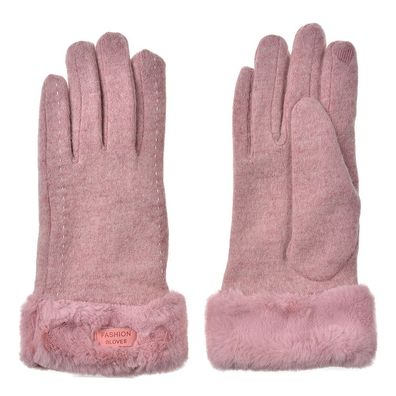 Clayre & Eef Handschuhe mit Kunstpelz 9x23 cm Rosa Polyester