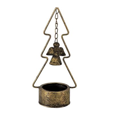 Clayre & Eef Kerzenständer Weihnachtsbaum 10x8x24 cm Kupferfarbig Metall Engel