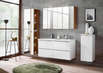 Design Badezimmer Möbel Bad 6 tlg. Set Garnitur Schrank Waschbecken Beleuchtung