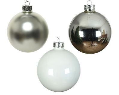 Weihnachtskugel glas d8 cm weiß/zlvr ass 16pcs Weihnachten Decoris