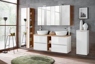 Design Badezimmer Möbel Bad 8 tlg. Set Garnitur Schrank Waschbecken Beleuchtung