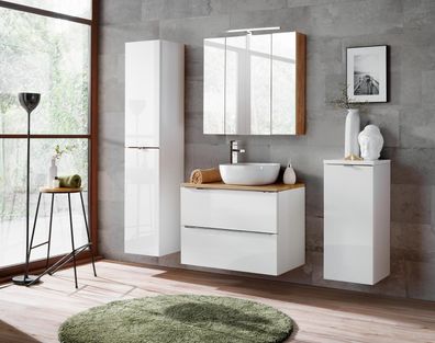 Design Badezimmer Möbel Bad 4 tlg. Set Garnitur Schrank Waschbecken Beleuchtung