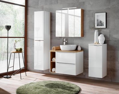 Design Badezimmer Möbel Bad 5 tlg. Set Garnitur Schrank Waschbecken Beleuchtung