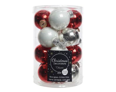 Weihnachtskugel Glas d3,5 cm weiß/rot 16 Stück Weihnachten Decoris