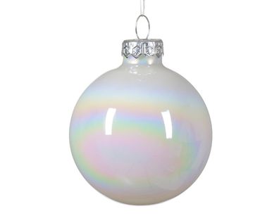 Weihnachtskugel aus Glas d6 cm weiß/iris 6 Stk. Weihnachten Decoris