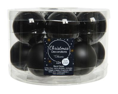 Weihnachtskugeln Glas d5 cm schwarz 12Stk Weihnachten Decoris