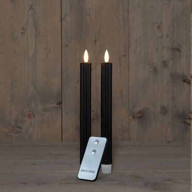 B.O. 2Pcs 3D Docht Schwarz Ribbed Taper Candle Kerze 23 cm Rustic Wax Annas coll