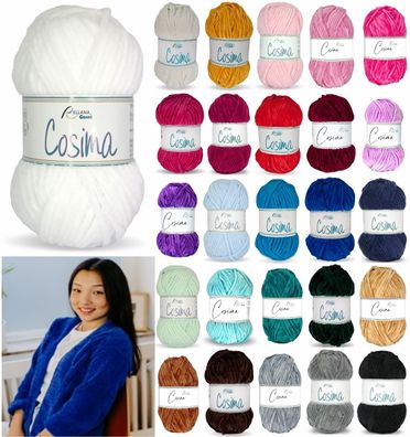 100g Cosima Chenillegarn Schnell Strickwolle weich stricken häkeln GP 49,50€/kg