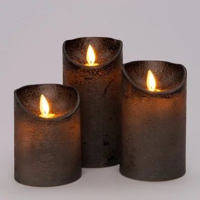 3St Wiederaufladbare Kerze Wachs Anthrazit Rustic Moving Flame 7.5X10/12.5/15Cm Mit