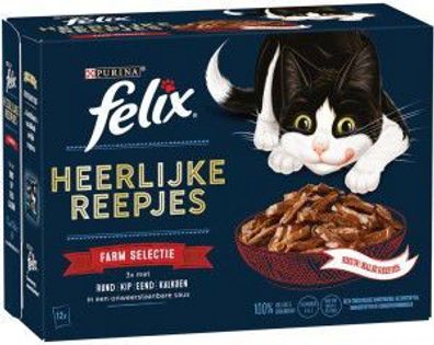 Leckere Bauernhofauswahl Streifen 12x80g Katzenfutter Felix