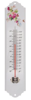 Wandthermometer Metall weiß Blumen 30x6,5x1 cm Nature