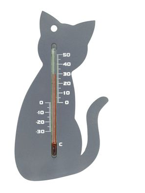 Wandthermometer Kunststoff grau Katze 15x9,5x0,3 cm Nature