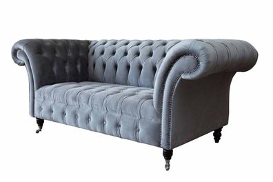 Chesterfield Sofa 2 Sitzer Luxus Couch Wohnzimmer Sofas Grau Stoffsofa