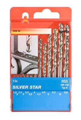 HSS Spiralbohrer Satz Silber Stern 1,5 6,5 mm 13 Stück KWB