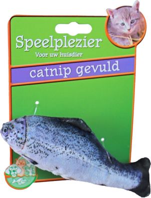 Katzenspielzeug Fisch mit Katzenminze blau/grau 11 cm Play Fun cat Gebr. De boon