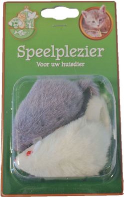 Katzenspielzeug Blisterpackung a 2 Fellmaus grau/weiß 7,5 cm Play Fun cat Gebr. D