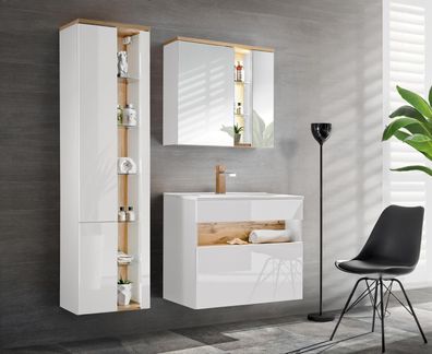 Design Badezimmer Möbel Bad 3 tlg. Set Garnitur Schrank Waschbecken Schränke neu