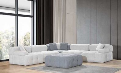 Wohnzimmer L-Form Weißes Sofa Ecksofa Moderne Couch+Hocker Luxus Möbel