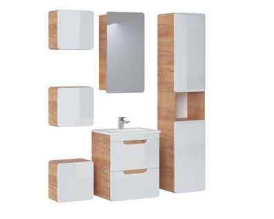 Design Badezimmer Möbel Bad 6 tlg. Set Garnitur Schrank Waschbecken Gruppe Neu