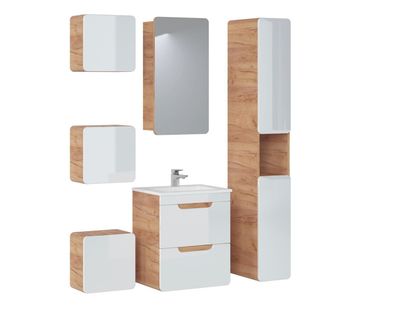 Design Badezimmer Möbel Bad 6tlg. Set Garnitur Schrank Waschbecken Beleuchtung