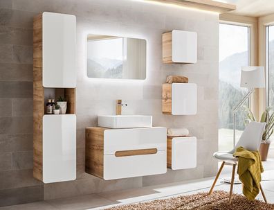 Design Badezimmer Möbel Bad 6tlg. Set Garnitur Schrank Waschbecken Gruppe Modern