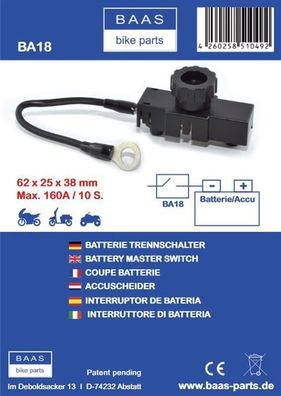 BAAS BA18 Batterietrennschalter 160 A zum Abtrennen der Batterie vom Bordnetz