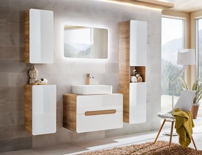 Design Badezimmer Möbel Bad 5tlg. Set Garnitur Schrank Waschbecken Beleuchtung