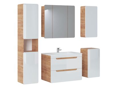 Design Badezimmer Möbel Bad 5tlg. Set Garnitur Schrank Beleuchtung Waschbecken