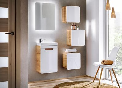 Design Badezimmer Möbel Bad 5tlg. Set Schrank Waschbecken Beleuchtung Garnitur